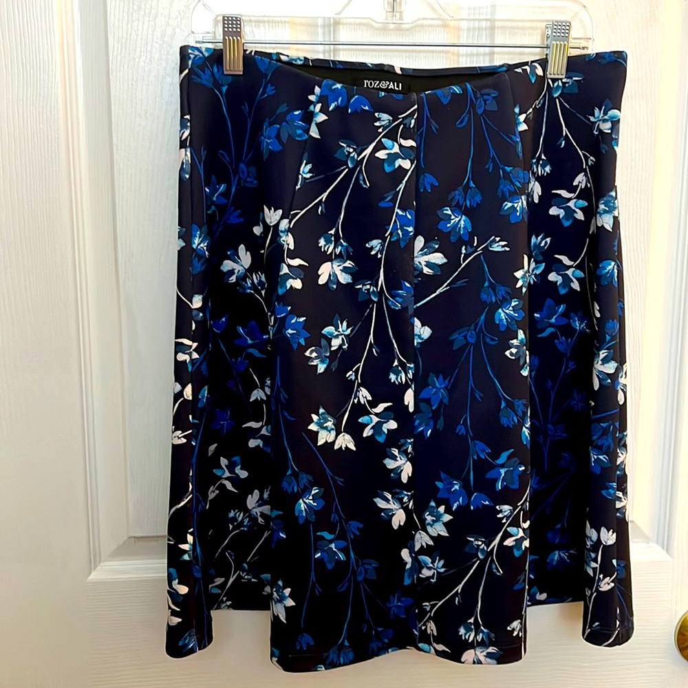 Navy skater skirt with floral patterns